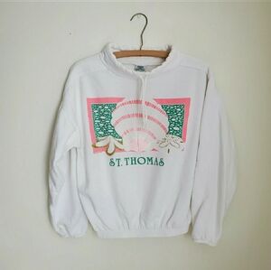 80s 90s Vintage "St. Thomas" Seashell Graphic Mockneck Sweatshirt
